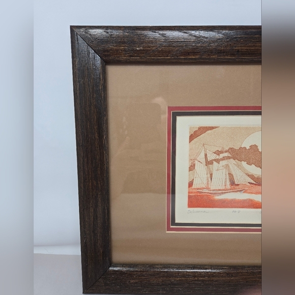 Schooner By Robert Paul 1976 Original Etching Signed By Artist In Wood Frame - Picture 2 of 16